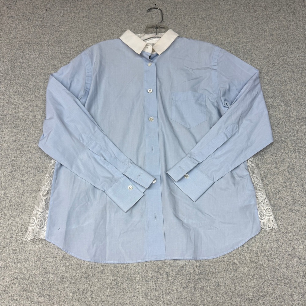 Sacai Lace Back Button Down Shirt Size 2 Blue White Contrast Collar Japan 13-017